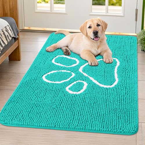 Dog Door Mat for Muddy Paws (40"X32" / Turquoise and White)