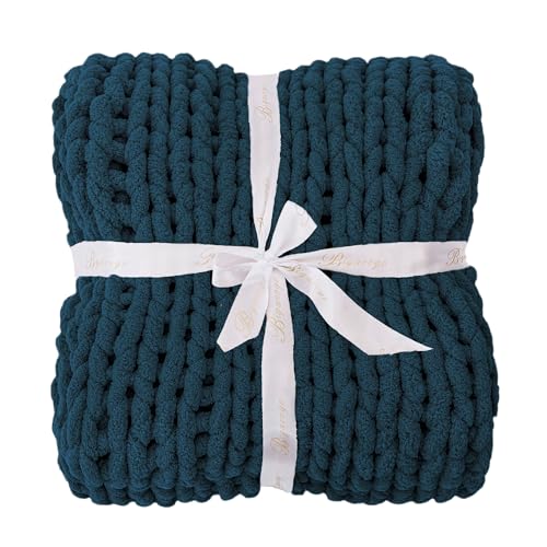 Chunky Knit Throw Blanket for Couch (Deep Sea Blue / 40"x60" (Medium Size Throw）)
