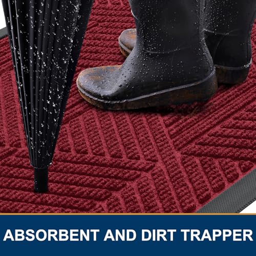 Front Door Mat Outside Entrance (Wine Red / 47" X 23")
