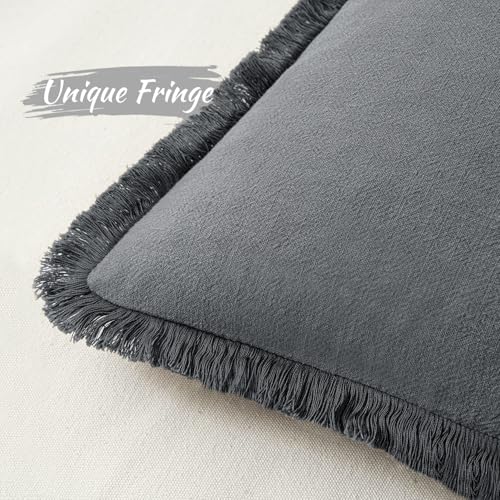 Linen Fringe Decorative Euro Throw Pillow Covers Dark Grey 24x24 (24" x 24" (Pack of 2) / Dark Grey)