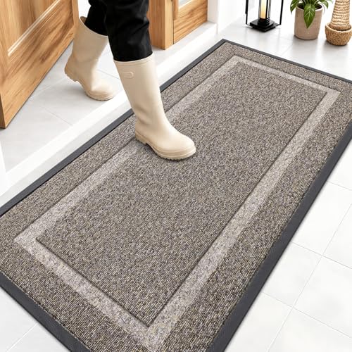 Front Door Mat Outside 47x23 (Khaki and White / 47" x 23")