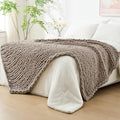 Chunky Knit Throw Blanket for Couch (Taupe With a Pinkish Undertone / 80"x90" (For Queen/King Bed）)