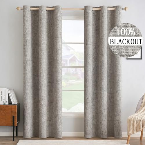 100% Blackout Linen Curtains for Bedroom 42x84 Inches Warm Taupe (Warm Taupe / 42"W x 84"L (Pack of 2))