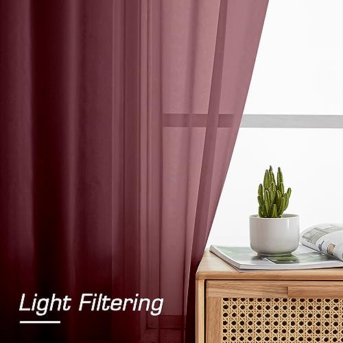 2 Piece Burgundy Sheer Curtains 84 Inch Length (40"W x 84"L (Pack of 2) / Burgundy)