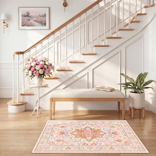Washable Area Rug (Pink/Light Pink/Colorful / 2'6" x 4' (Rectangular))