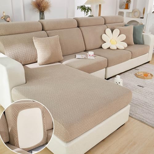 Sofa Covers Couch Covers for Sofa Pet Friendly Couch Cushion Covers Universal Sofa Covers Washable Stretch Slipcovers for Sectional Sofa (Texture Light Coffee / 3 Seats + Chaise Cover)