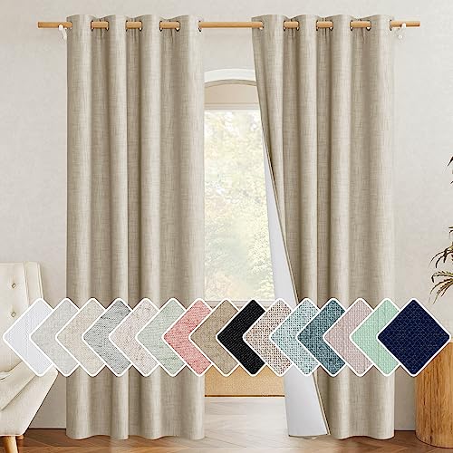 Taupe 100% Blackout Linen Curtains 84 inch Long Burg (52"W x 84"L (Pack of 2) / Taupe)