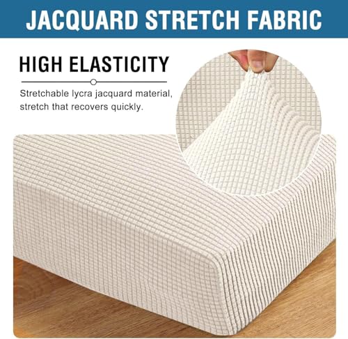 Super Stretch Individual Seat Cushion Cover Sofa Covers Couch Cushion Covers Slipcover Sets Thick Jacquard Textured Twill Fabric (Ivory / 3 Cushion Sofa)