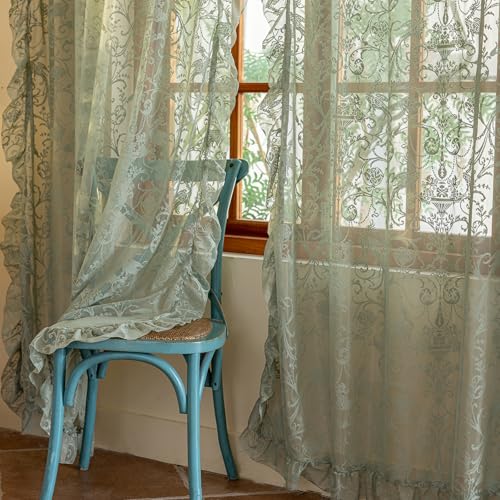 Sage Green Lace Kitchen Curtains (59"W x 45"L (Pack of 2) / Sage Green)
