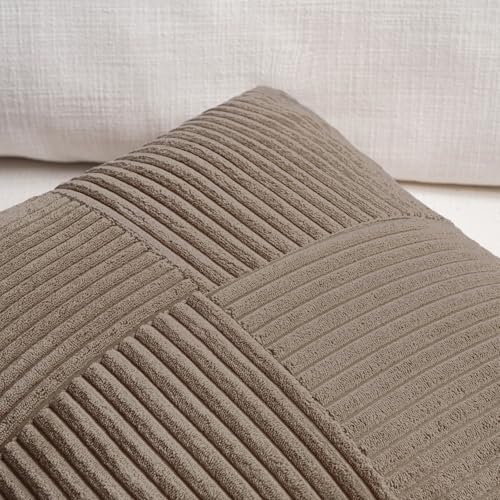 Set of 2 Light Brown Patchwork Corduroy Decorative Soft Striped Modern Accent Cushion Case Farmhouse Boho Neutral Throw Pillow Covers for Chair Couch Bed Sofa Living Room 20x12 Inch (Light Brown / 20" x 12" (Pack of 2))