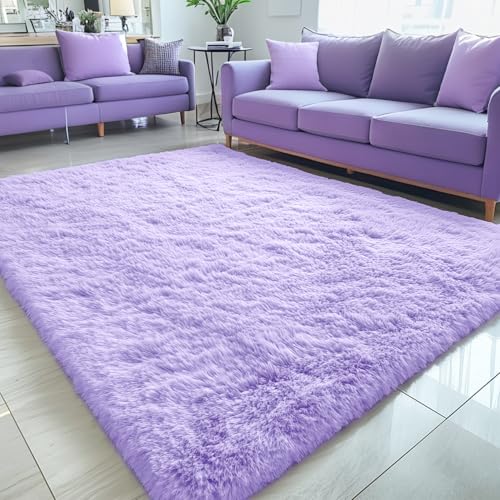 5x8 Machine Washable Large Area Rugs for Living Room (5x8 Ft / Light Purple)