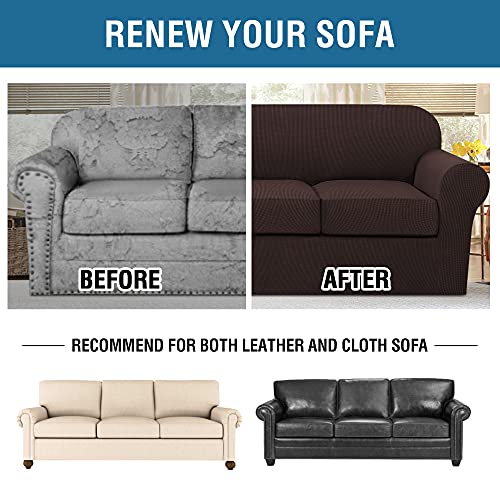 4 Piece Stretch Sofa Covers for 3 Cushion Couch Covers for Living Room Furniture Slipcovers (X-Large / Chocolate)