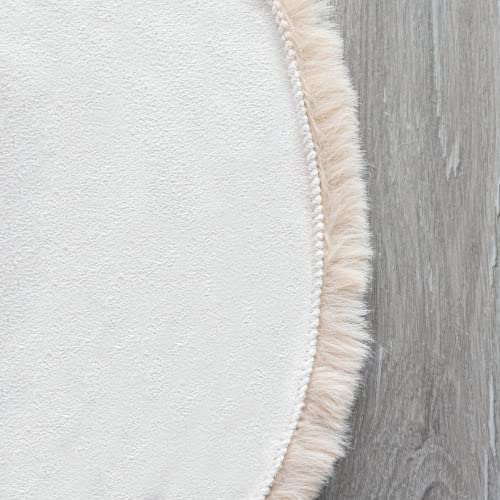 Light Brown Beige Washable Shaggy Round Rug 5ft Faux Rabbit Fur Rugs for Living Room Circle Nursery Rug for Bedroom Girl Room Décor (5' (Round) / Beige)
