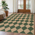 Checkered Easy Jute 5x7 Outdoor Rug (5' x 7' (Rectangular) / Deep Green/Nature-2)