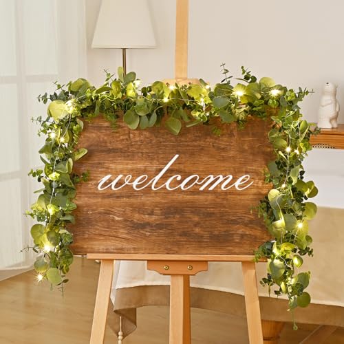 6 Packs 6FT Artificial Eucalyptus Garland Faux Greenery Garland (Grey Green With Light / 6 Packs)