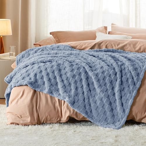 Blue Checkered Fleece Throw Blanket for Home Decor Gifts (02 Ashley Blue / Throw (50" X 60"))