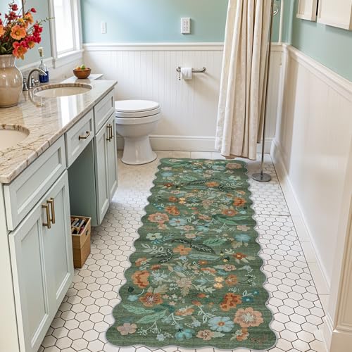 Washable 2x6 Runner Rug for Entryway (2' x 6' (Rectangular) / Green/Floral)