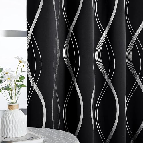 Black Out Grommet Pattern Curtain Panels 84 inches Long (1 - Black / 52"W x 84"L (Pack of 2))