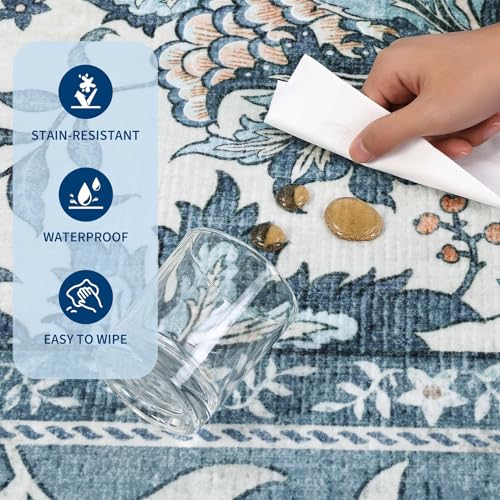 Provence Botanical Grove 4x6 Rug Vintage Cottagecore Retro Blue 4 x 6 Area Rug for Bedroom Living Room Nursery Kitchen Entryway Indoor Mat (Oriental Misty Blue / 4' x 6' (Rectangular))