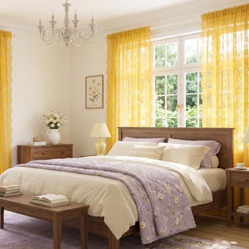 Vintage Lace Curtains 84 Inches Long (Mustard Yellow / 52"W x 84"L (Pack of 2))