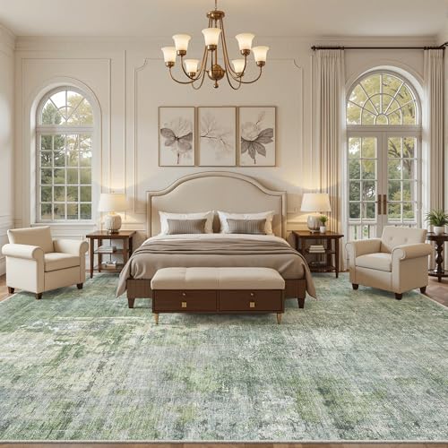 10x14 Area Rugs for Living Room Washable Rug Abstract Green (Green/Ivory / 10' x 14' (Rectangular))