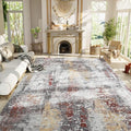 Living Room Rug 9x11 Beige Area Rugs Machine Washable Abstract Boho Large Rug Non (Grey Brown / 9' x 11' (Rectangular))
