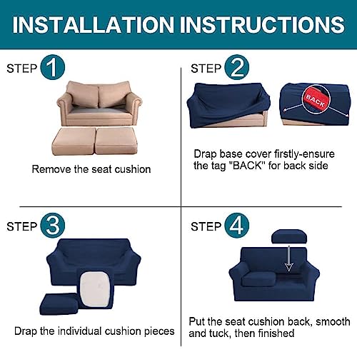 3 Piece Sofa Covers for 2 Cushion Couch Sofa Slipcover Soft Couch Cover for Dogs (Loveseat (2 Cushion) / Navy)