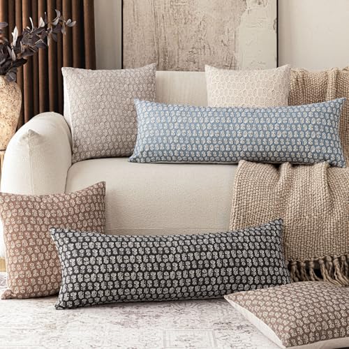 Long Floral Print Lumbar Throw Pillow Covers 14×36 Dusty Blue (36" x 14" (Pack of 2) / Lake)