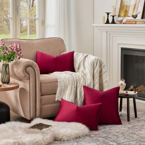 Burgundy Velvet Pillow Covers 12x20 Decorative Pillows Pack of 2 (Burgundy / 20" x 12" (Pack of 2))