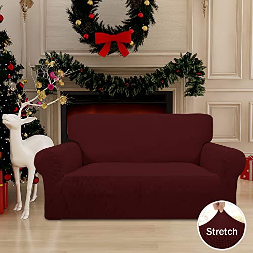 Stretch Loveseat Couch Covers Washable Wine (Medium Loveseat / Wine)