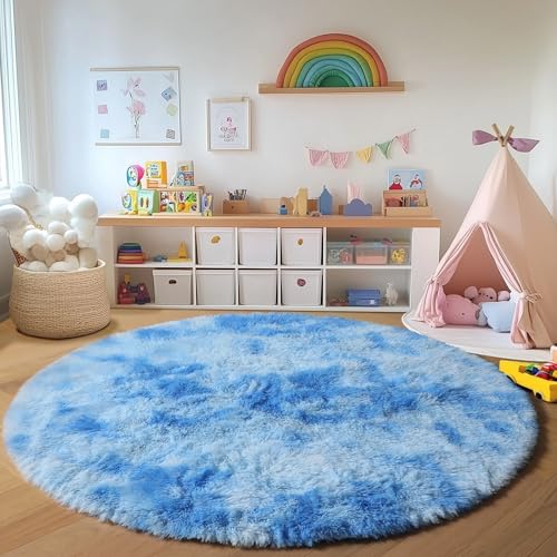 Round Rugs 6ft for Living Room Bedroom (Sky Blue / 6' (Round))