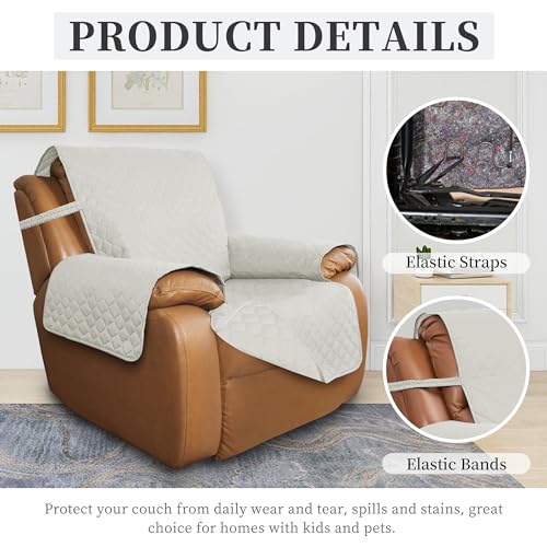 Double Protection 100% Waterproof Recliner Covers for Living Room (Ivory/Ivory / Recliner Large)