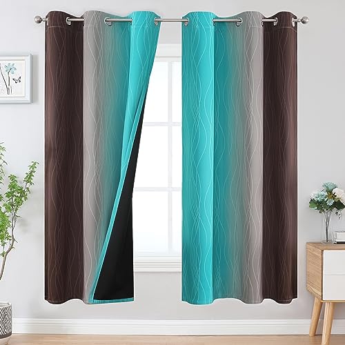 Brown and Teal Ombre Blackout Curtains for Bedroom 72 Inch (Teal and Brown / 42"W x 72"L (Pack of 2))