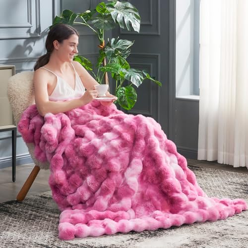 Faux Fur Throw Blanket for Couch (Tie-dye Pink / Throw(50" x 60"))