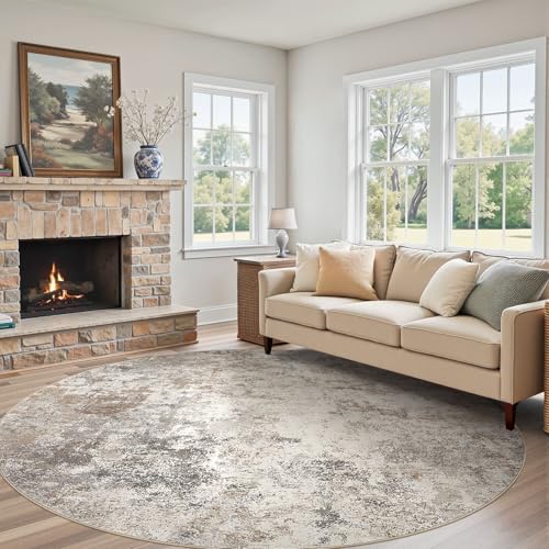 10ft Round Area Rug Living Room Rugs (Brown Grey / 10' (Round))