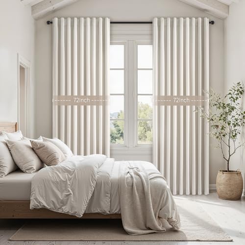 Birch Cream Extra Wide 72 Inches Blackout Curtains for Living Room Ivory Linen Blend Pleated Farmhouse Drapes Back Tab Pleated Rod Pocket Ceiling Track Large Windows Burg (Birch / 72"W x 90"L (Pack of 1))