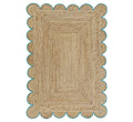 Scalloped Natural Jute Area Rug (2'6"x14' (Runner) / Teal)