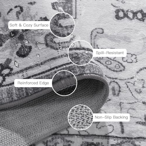 5x7 Area Rugs for Living Room Bedroom (Floral Grey / 5' x 7' (Rectangular))