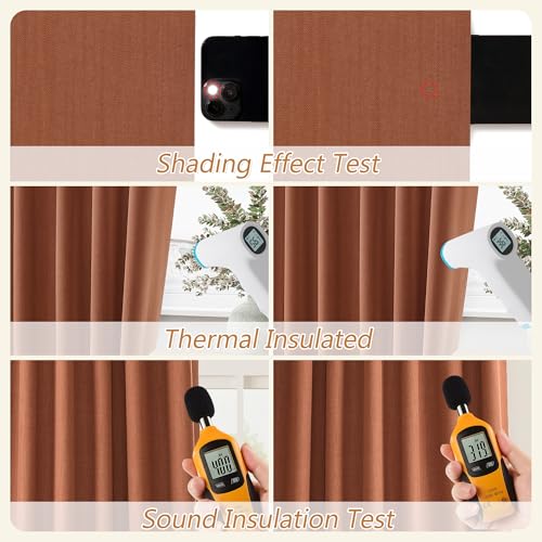 Terracotta 100% Blackout Curtains 90 Inch Length 2 Panels Set Fall Curtains for Living Room Bedroom Back Tab Thermal Insulated Black Out Linen Drapes (Terracotta / 52"W x 90"L (Pack of 2))