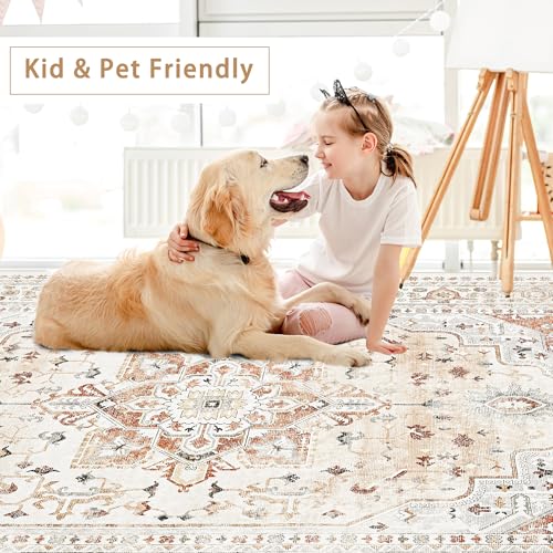Orange Red 8x10 Washable Area Rugs for Living Room (8' x 10' (Rectangular) / Orange-cream-brick Red-grey)