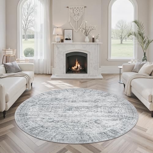 5x5 Grey Round Rug 6ft Circle Living Room Area Rugs Non (Grey / 5' (Round))