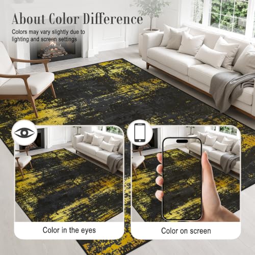 5x7 Area Rug Living Room (Dark Black Gold / 5' x 7' (Rectangular))