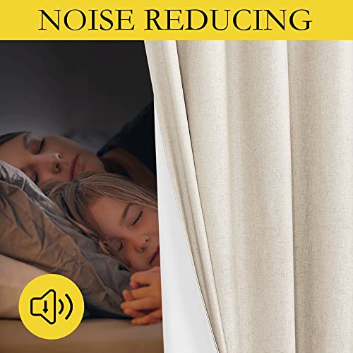 100% Absolutely Blackout Linen Curtains with Thermal Insulated White Liner (52"W x 48"L (Pack of 2) / Beige)