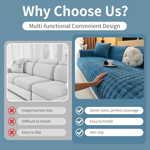 Sectional Velvet Couch Covers for 1 Seat (Lake Blue / 1PC/35.4"x35.4"/Backrest & Single)
