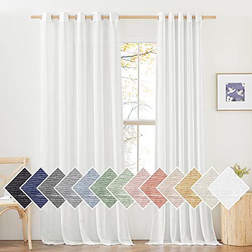 Faux Flax Linen Light Filtering Sheer Curtains for Sliding Door (70"W x 84"L (Pack of 2) / Ivory)