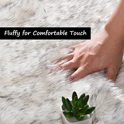Faux Sheepskin Fur Rug Fluffy Fuzzy Furry Rug for Bedroom Dorm 2x3 Bedside White with Grey Tips Living Room Decor Small Plush Carpet Shaggy Washable Rectangle (2' x 3' (Rectangular) / White and Grey Tips)