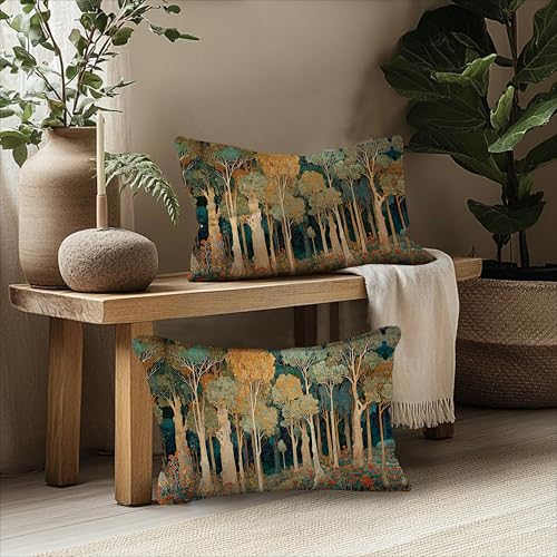 Rustic William Morris Inspired Forest Green Pillow Covers 12x20 Set of 2 (Forest-orange 04 / 20" x 12" (Pack of 1))