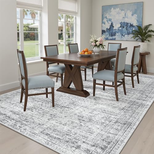 5x7 Area Rugs Grey Low Pile Washable Trendy Faded Style Rug (Grey / 5' x 7' (Rectangular))