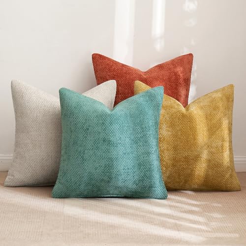 Decorative Chenille Fall Pillow Covers Orange Teal 20x20 Pack of 4 (20" x 20" (Pack of 4) / Orange Teal)