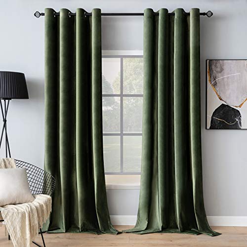 Velvet Curtains Olive Green 52 x 72 Inch Length Set of 2 (Olive Green / 52"W x 72"L (Pack of 2))